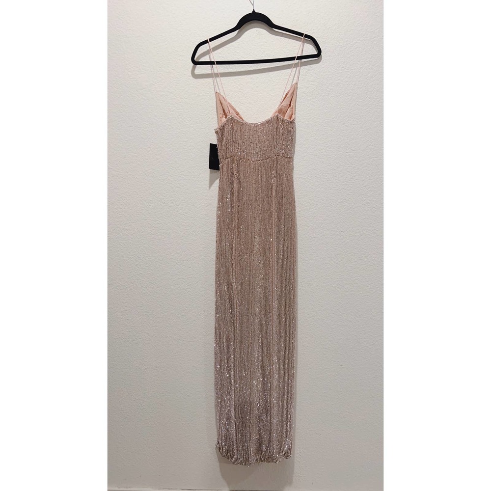 Retrofete Blush Gold Sequin Cowl-Neck Maxi Dress with High Slit - Picture 6 of 9